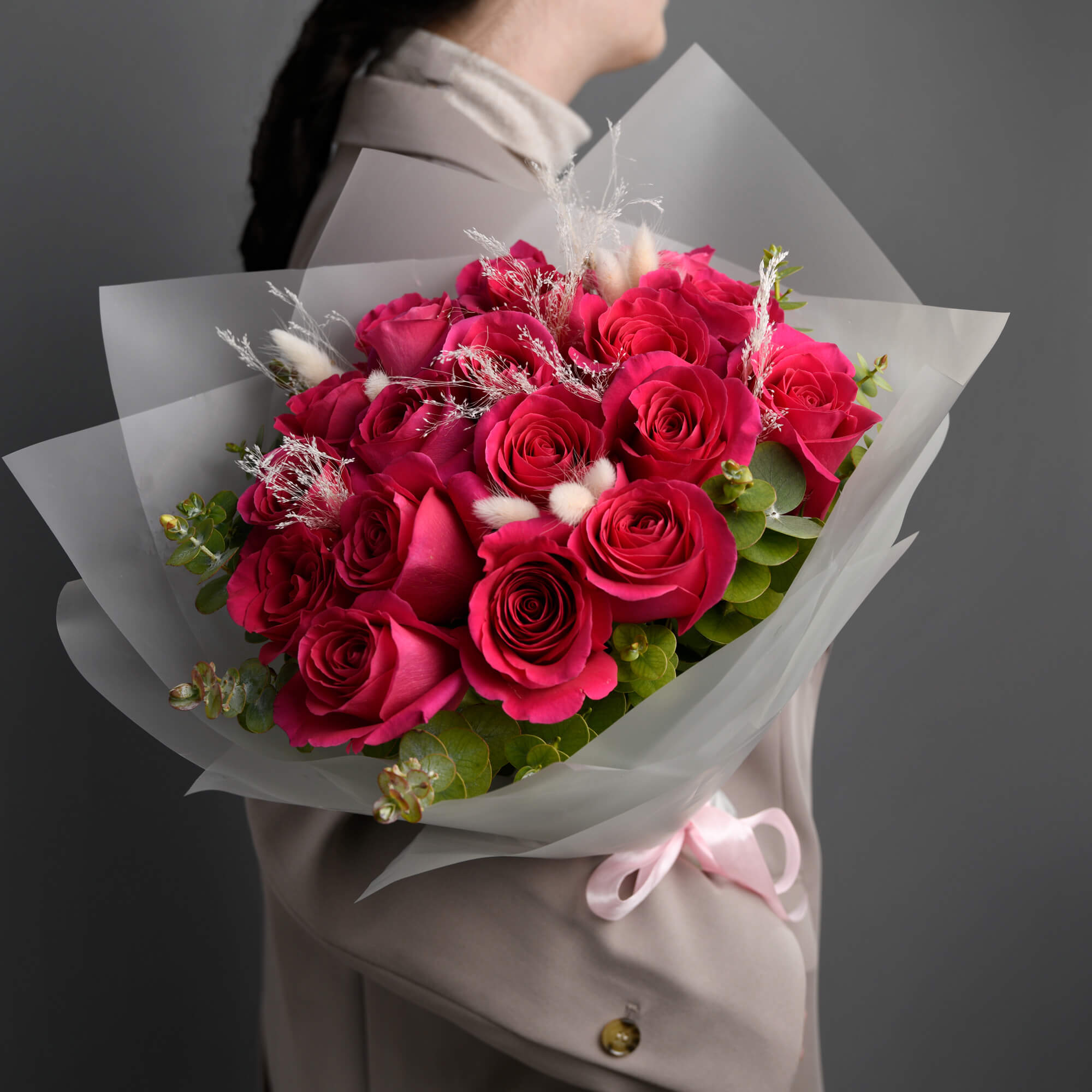Flori pentru iubita – California Flowers, Buchet 19 trandafiri Pink, californiaflowers.mom