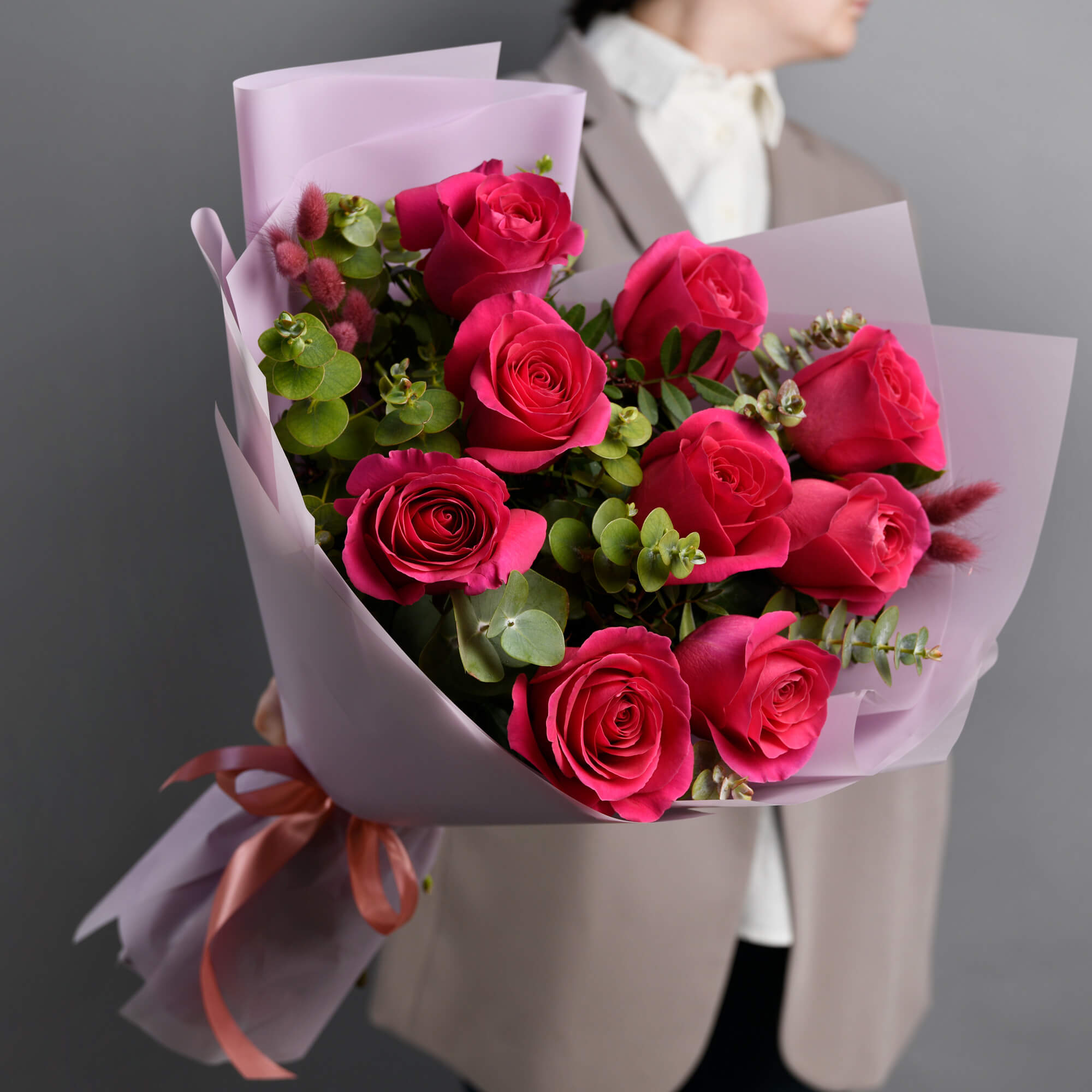 Flori de 1 Martie - California Flowers, Buchet 9 trandafiri Pink, californiaflowers.mom