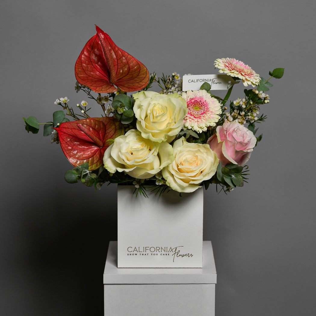 Aranjament in cutie cu gerbera si anthurium, 3, californiaflowers.mom