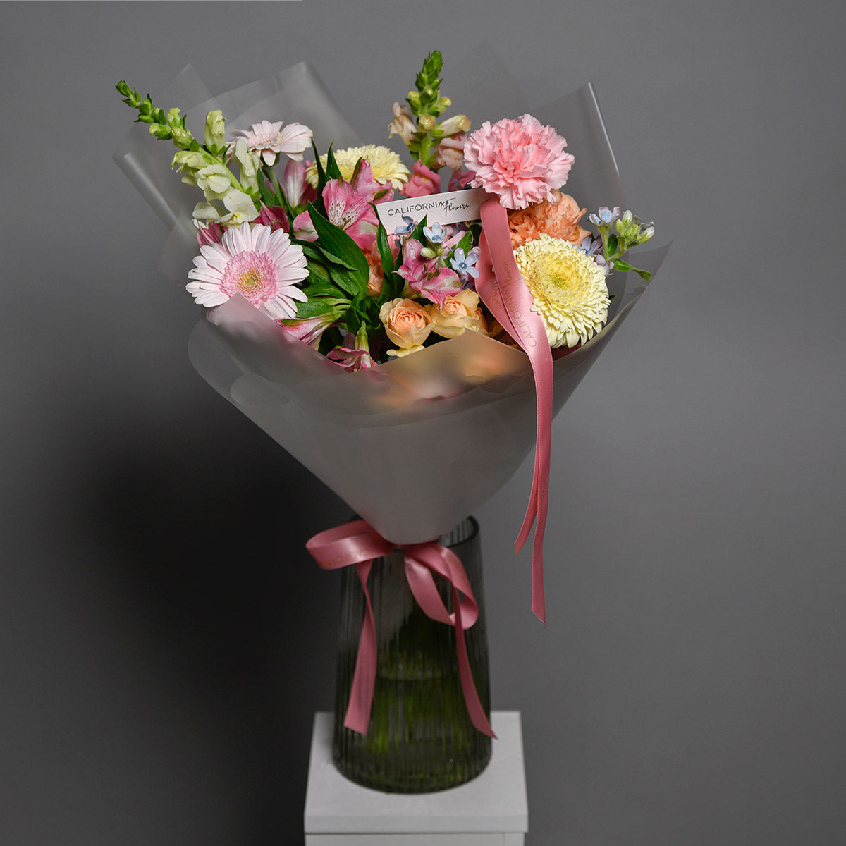 Buchet gerbera si alstroemeria roz, 9, californiaflowers.mom