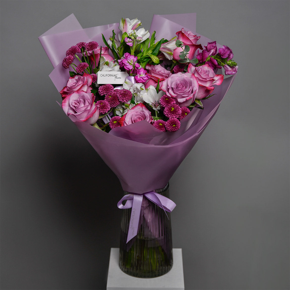 Buchet trandafiri mov si alstroemeria, 9, californiaflowers.mom