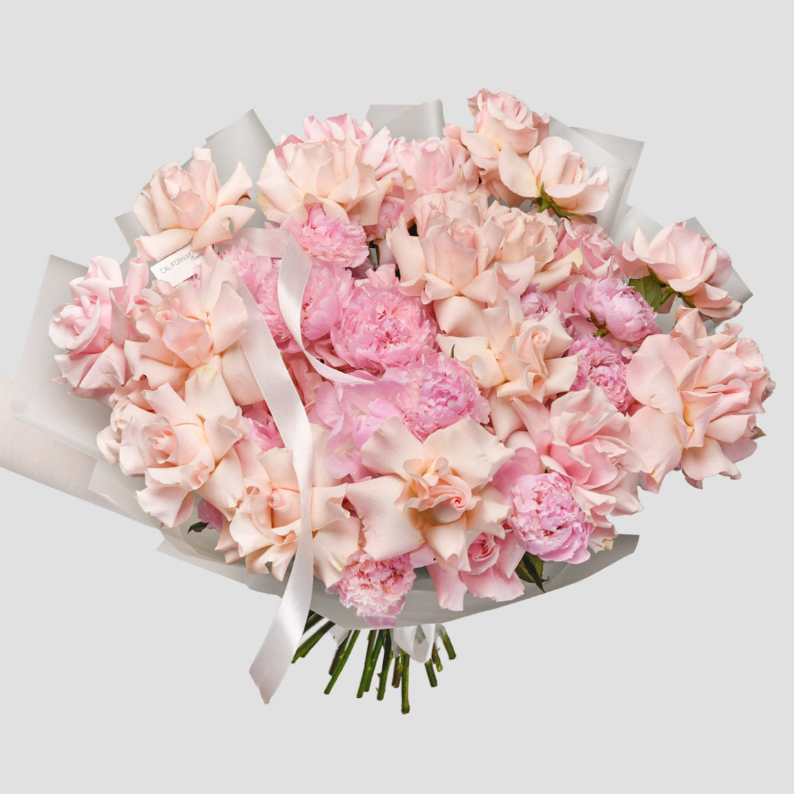 Flori de Paste - California Flowers, Buchet trandafiri roz speciali si bujori, californiaflowers.mom