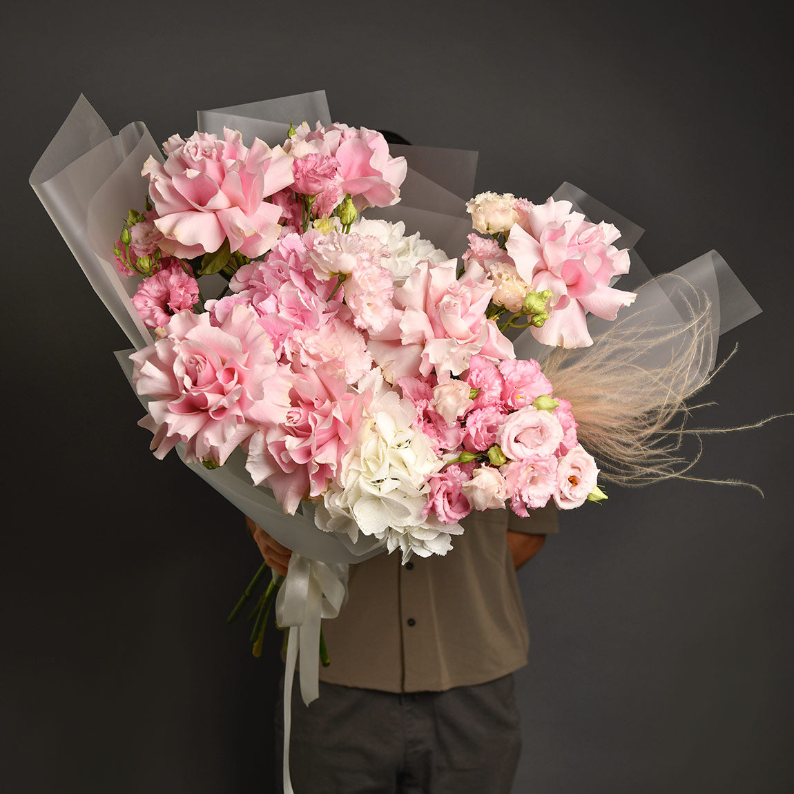 Buchete hortensii - California Flowers, Buchet trandafiri speciali roz, lisianthus si hortensie, californiaflowers.mom