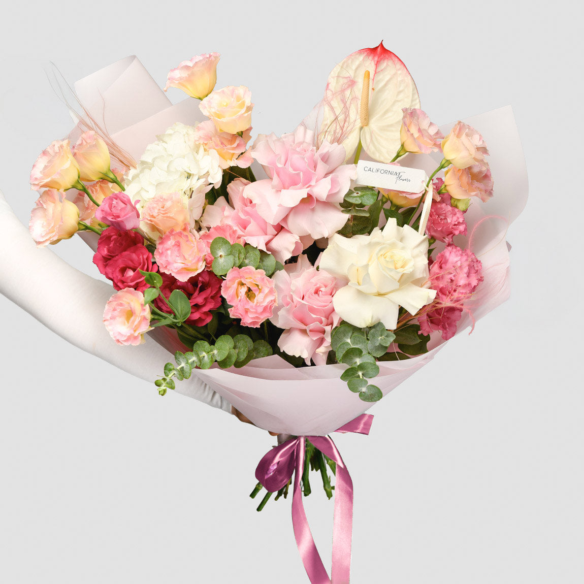 Flori de Sf. Maria - California Flowers, Buchet trandafiri speciali, anthurium si lisianthus, californiaflowers.mom
