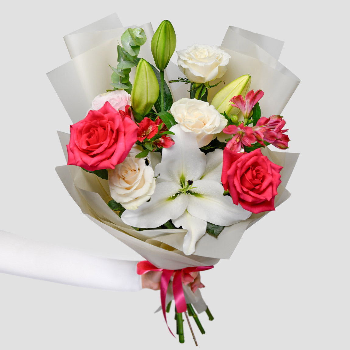 Buchete si aranjamente, Buchet crini si trandafiri Pink, californiaflowers.mom