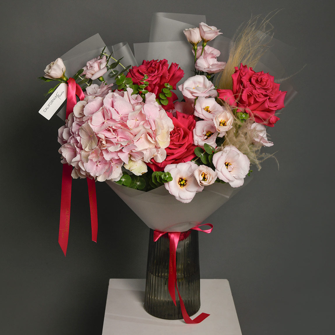Buchet lisianthus, hortensie si trandafiri speciali Pink, 3, californiaflowers.mom