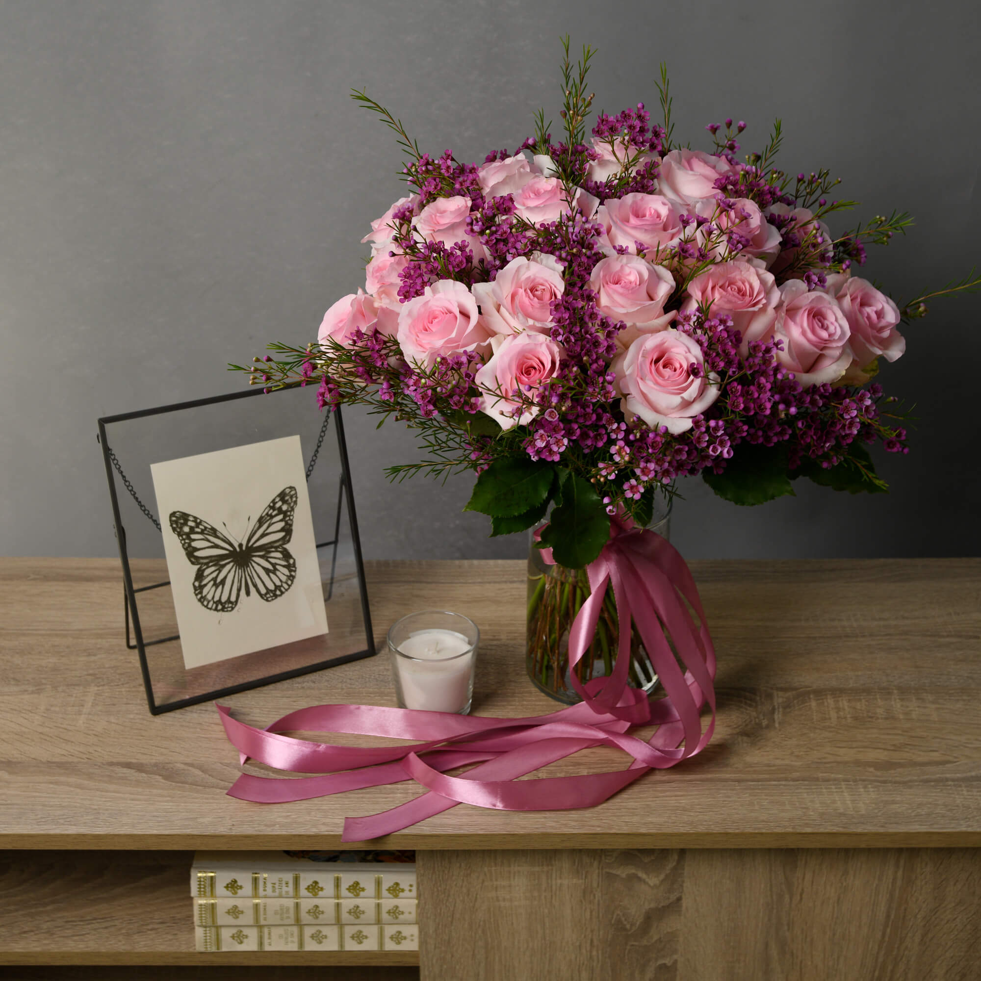 Buchet trandafiri roz si wax, 3, californiaflowers.mom