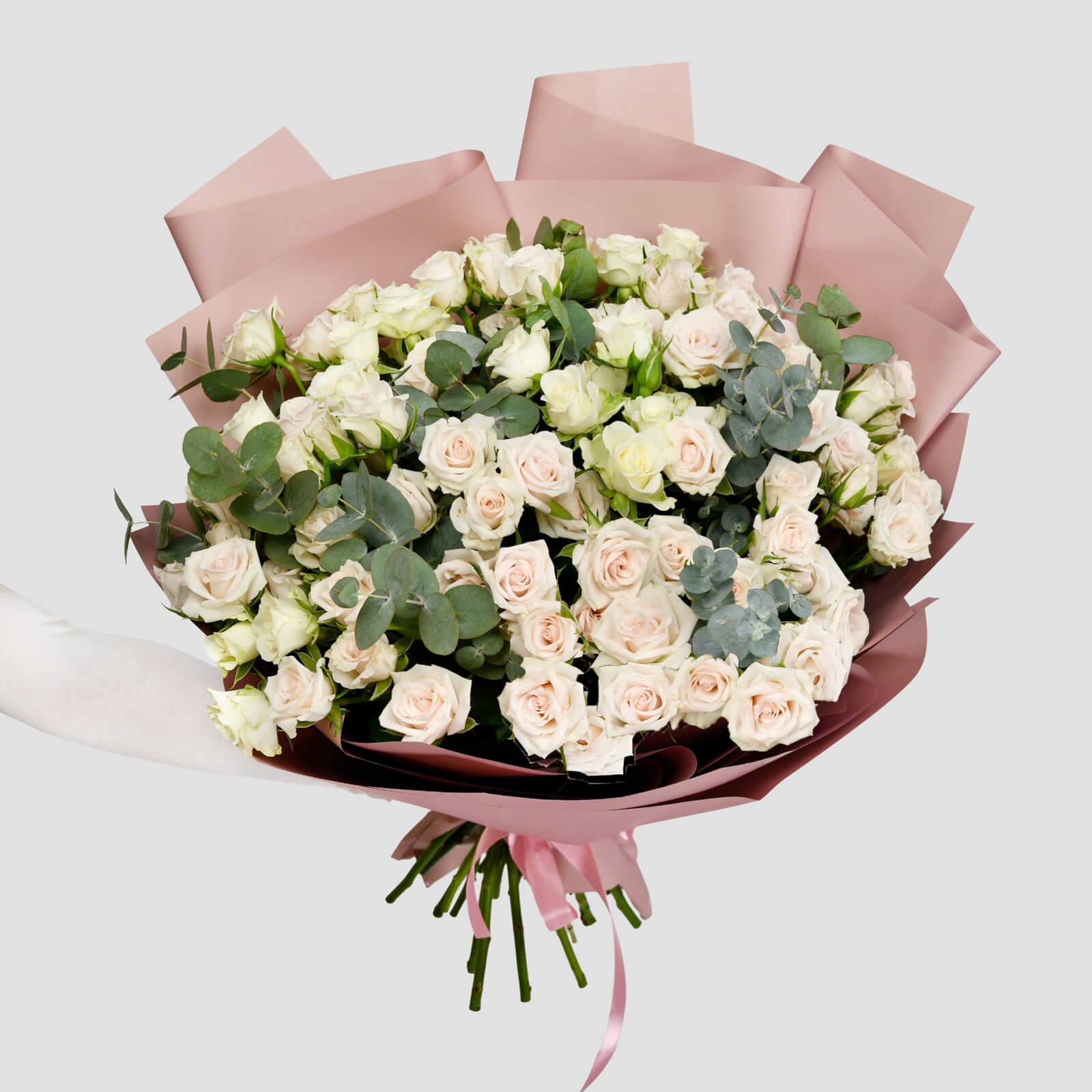 Flori de 1 Martie - California Flowers, Buchet 51 miniroze roz si albe, californiaflowers.mom