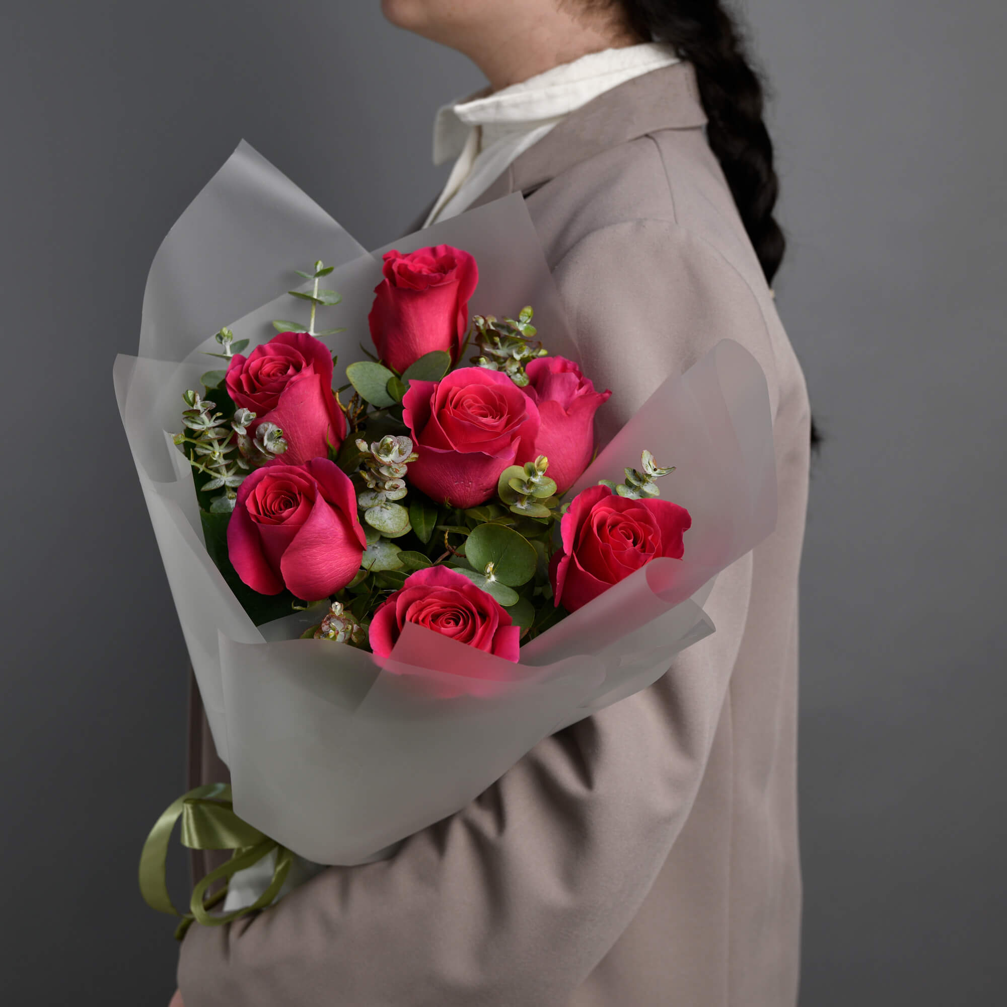 Flori de Valentine's Day - California Flowers, Buchet 7 trandafiri Pink, californiaflowers.mom