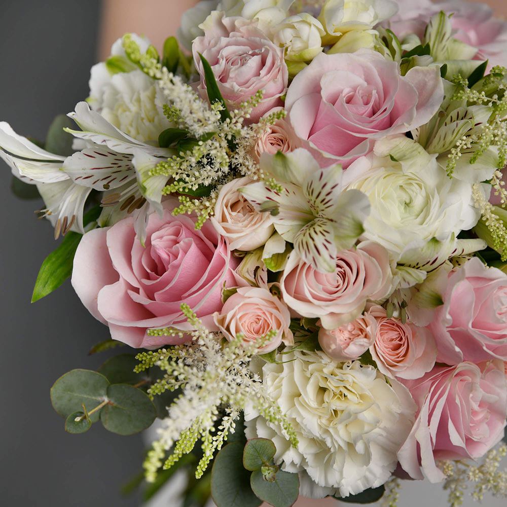 Buchet mireasa cu trandafiri roz si miniroze roz, 10, californiaflowers.mom
