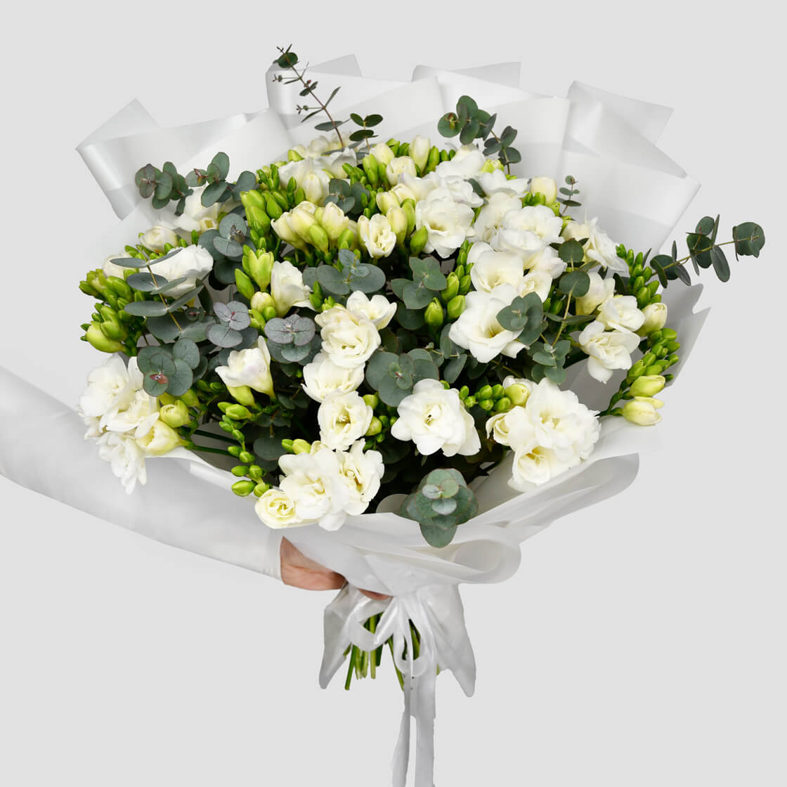 Flori de 8 Martie - California Flowers, Buchet 51 frezii albe, californiaflowers.mom