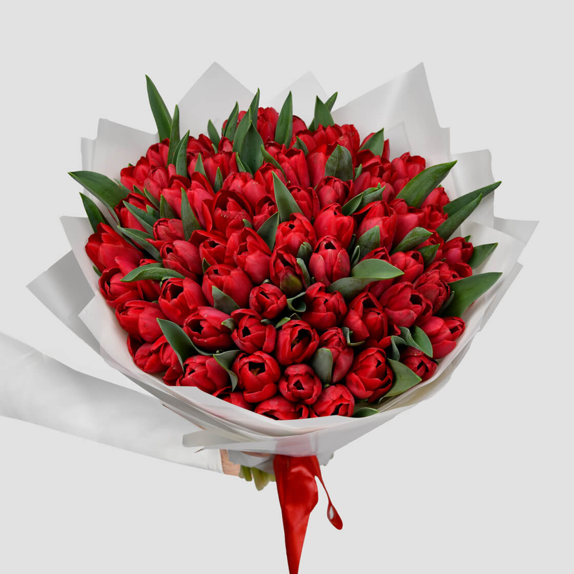 Flori de Valentine's Day - California Flowers, Buchet 75 lalele rosii, californiaflowers.mom