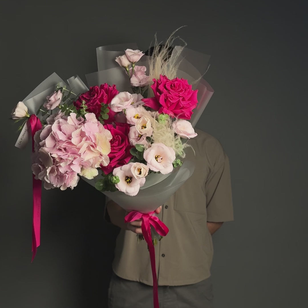 Buchet lisianthus, hortensie si trandafiri speciali Pink, 4, californiaflowers.mom