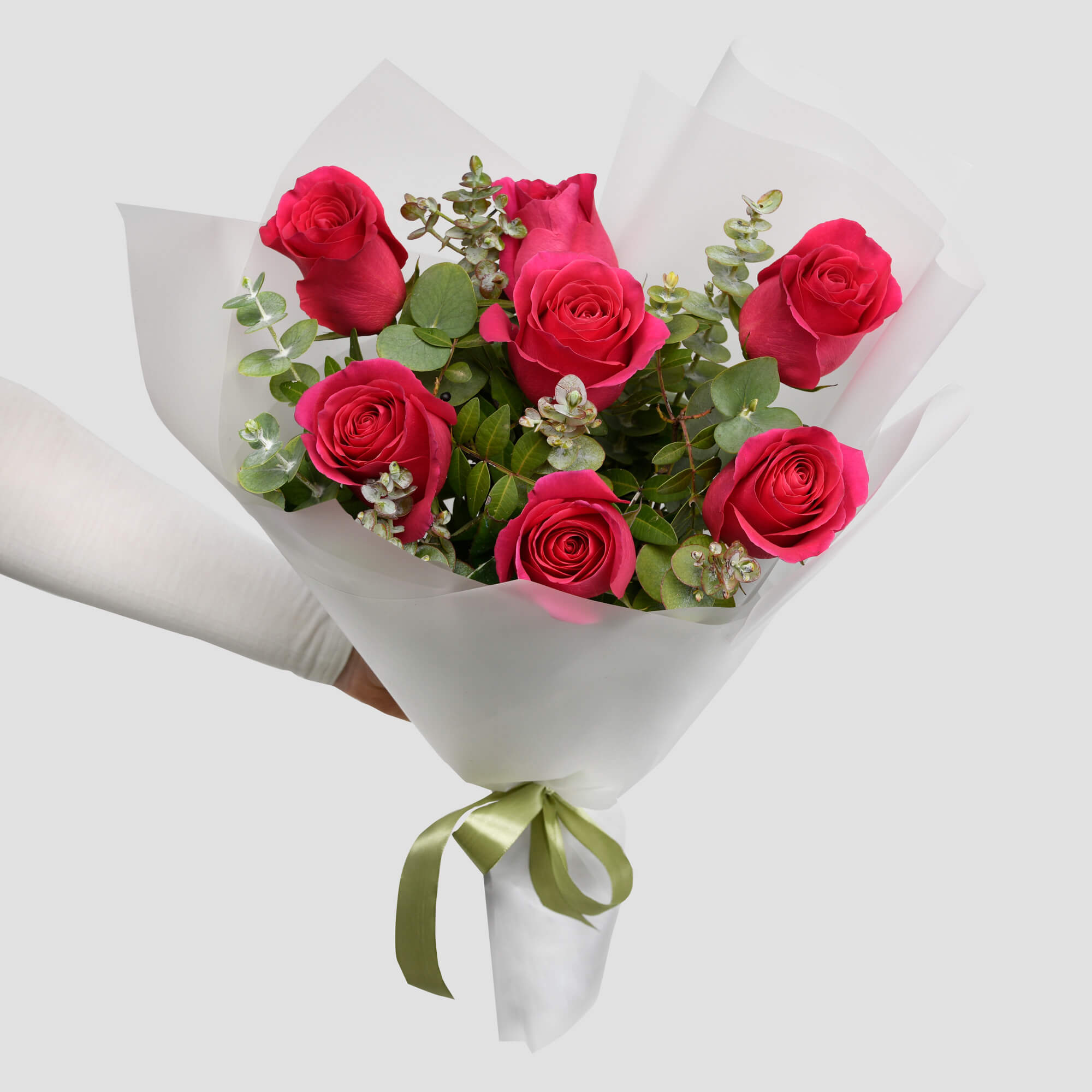 Flori de Valentine's Day - California Flowers, Buchet 7 trandafiri Pink, californiaflowers.mom
