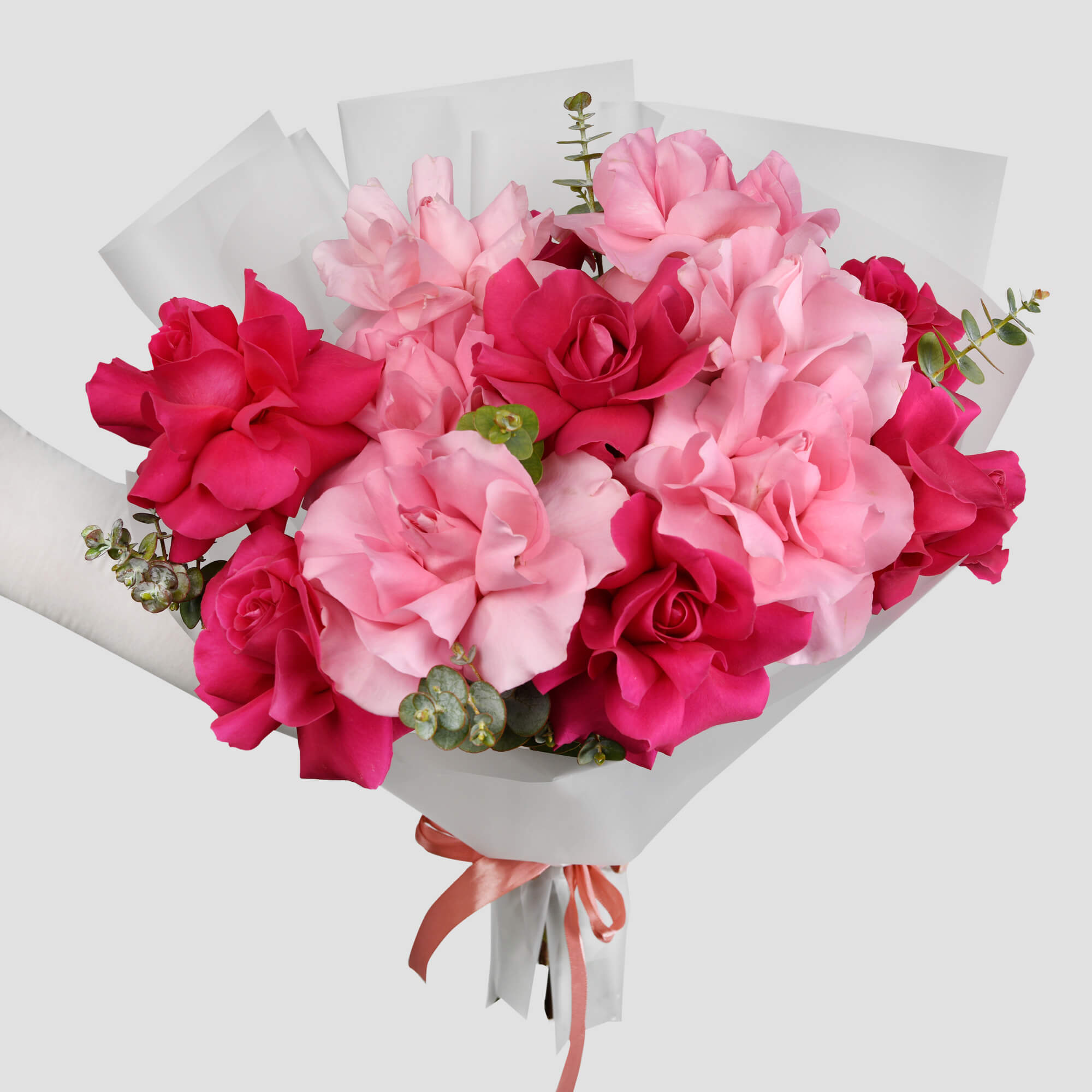 Aranjamente florale nou nascut - California Flowers, Buchet 11 trandafiri speciali roz multicolori, californiaflowers.mom