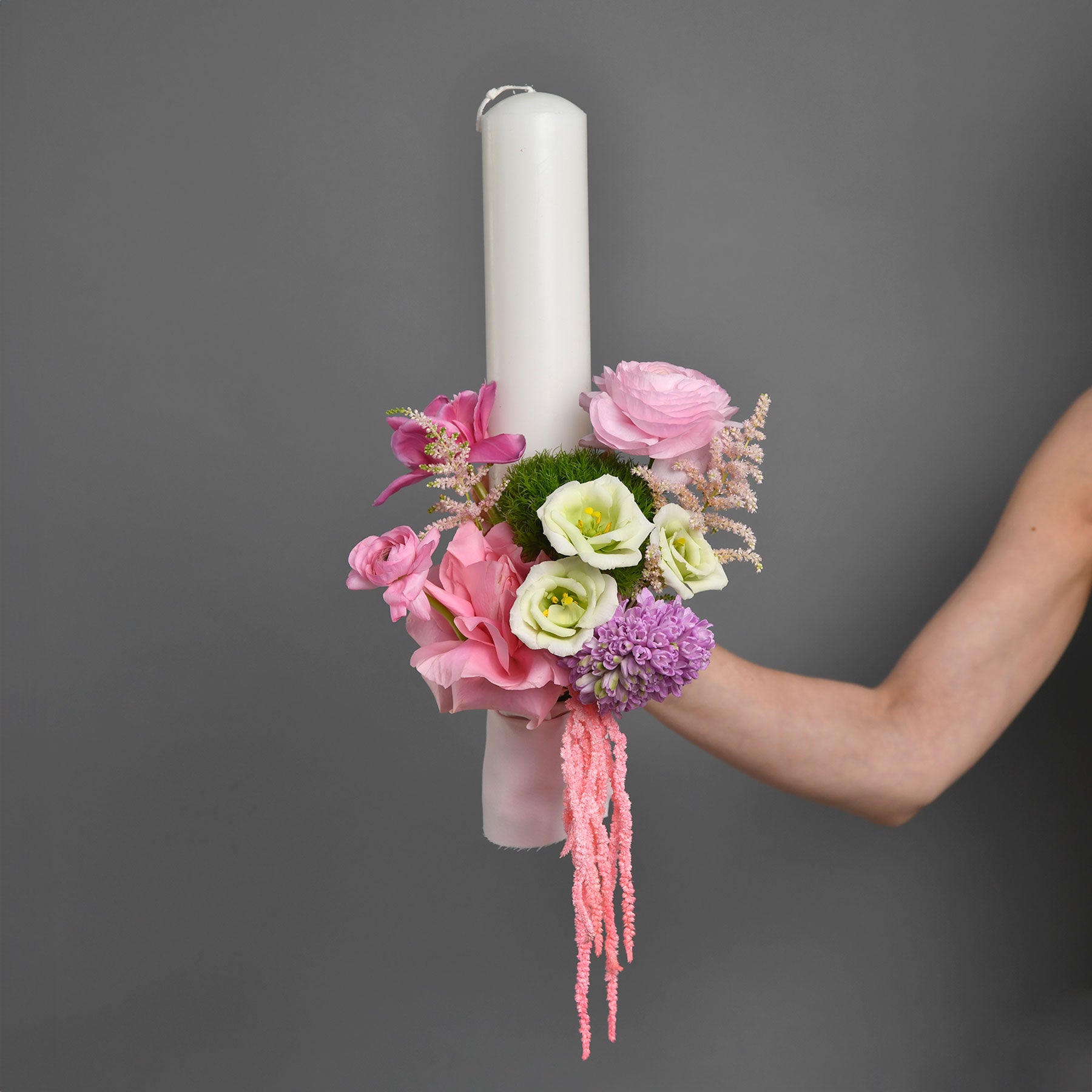 Lumanare botez cu lisianthus si zambila, 4, californiaflowers.mom