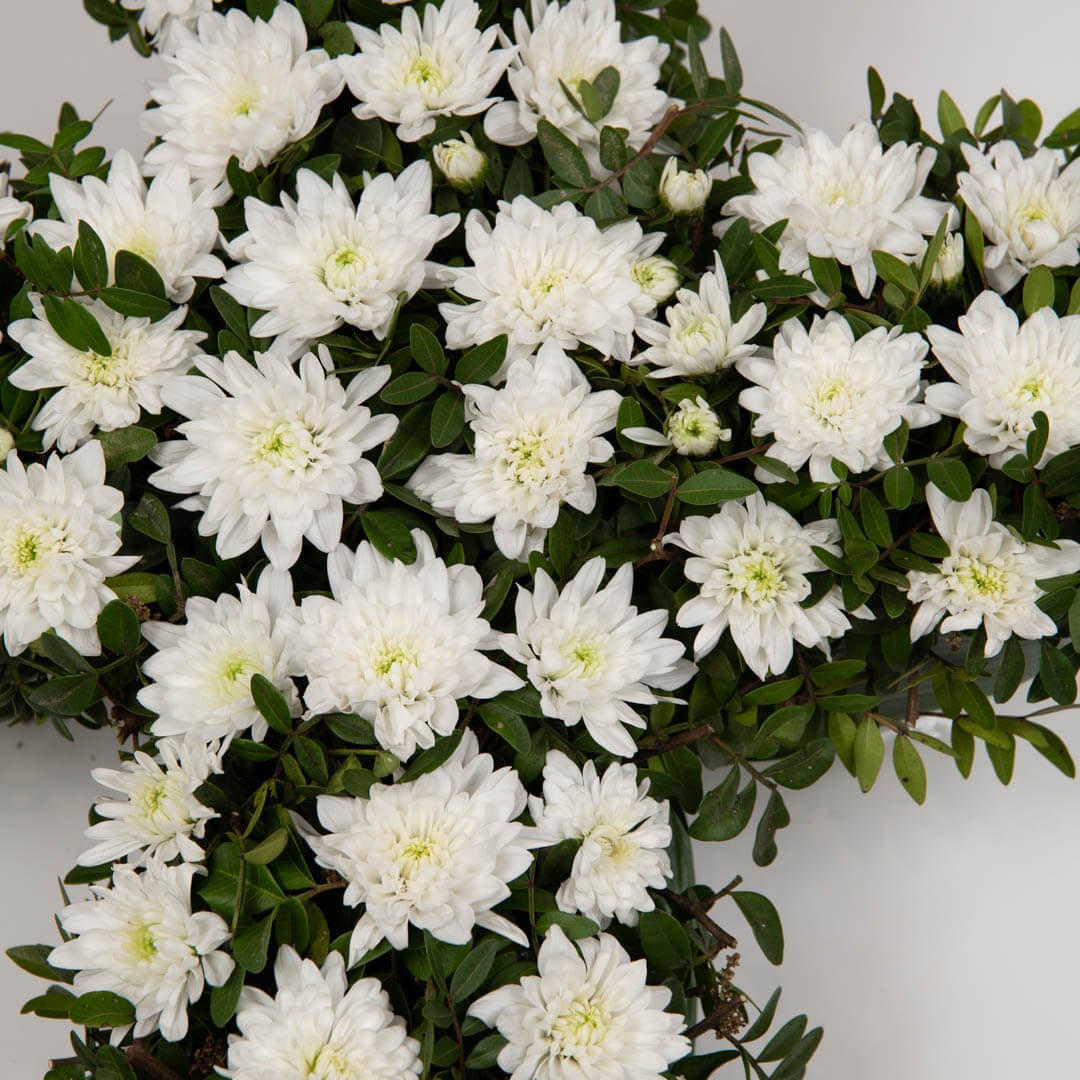 Produse, Aranjament floral funerar cruce cu crizanteme albe, californiaflowers.mom