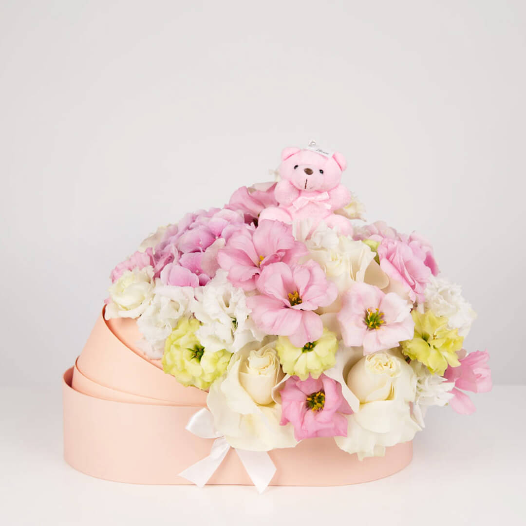 Aranjamente florale nou nascut - California Flowers, Landou pentru nou nascuti cu lisianthus, californiaflowers.mom