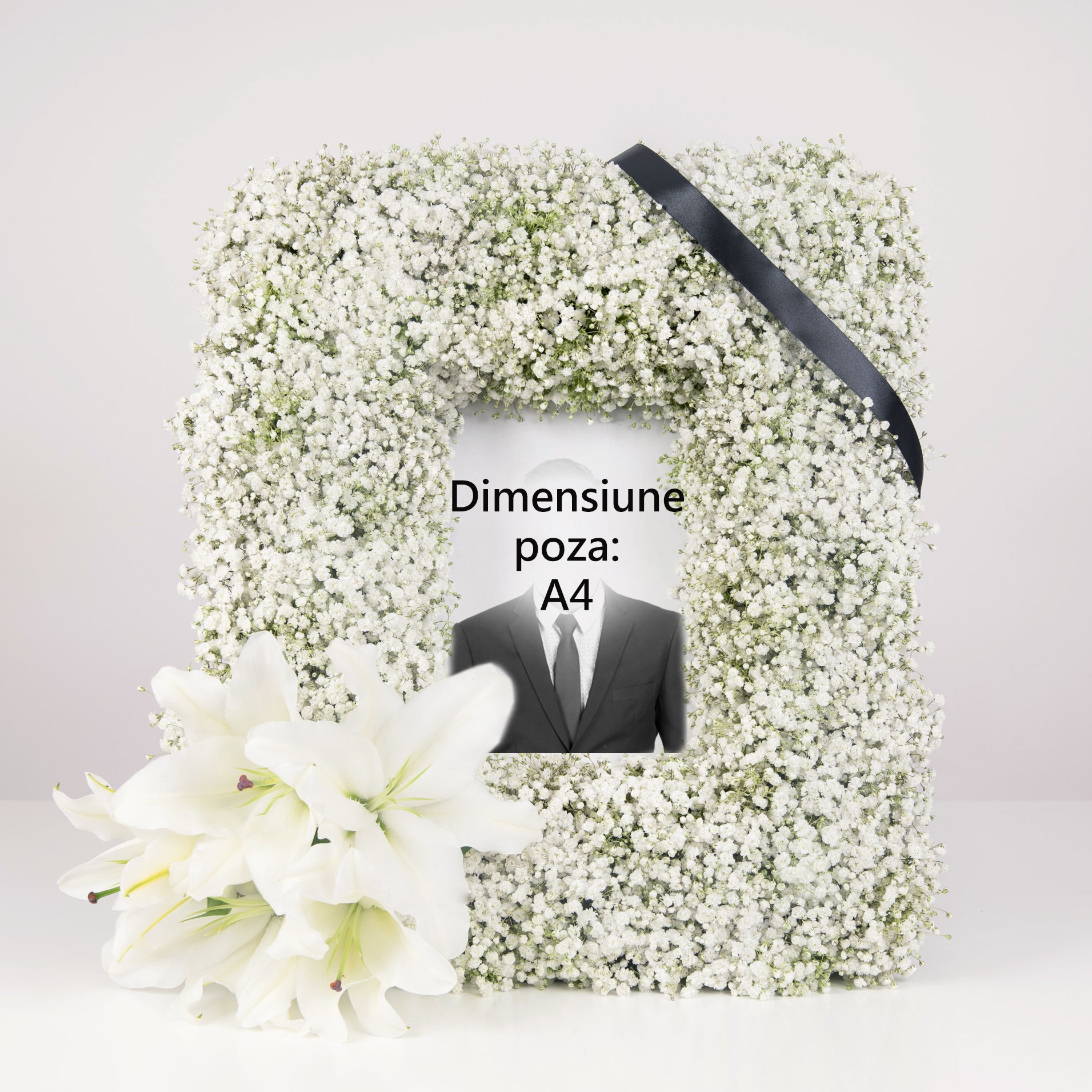 Coroane funerare, Aranjament floral funerar cu gypsophila si crini, californiaflowers.mom